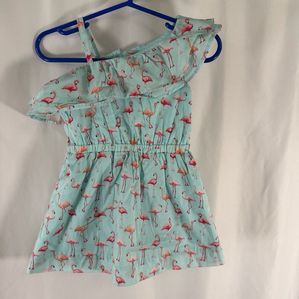 New Janie And Jack Mini Dress Baby 6-12 Months Blue Flamingo Print Bloomers Set